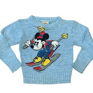 Vintage 80s Disney Mickey Mouse Ski Sweater 2T Sunday Comics Blue Gray EUC